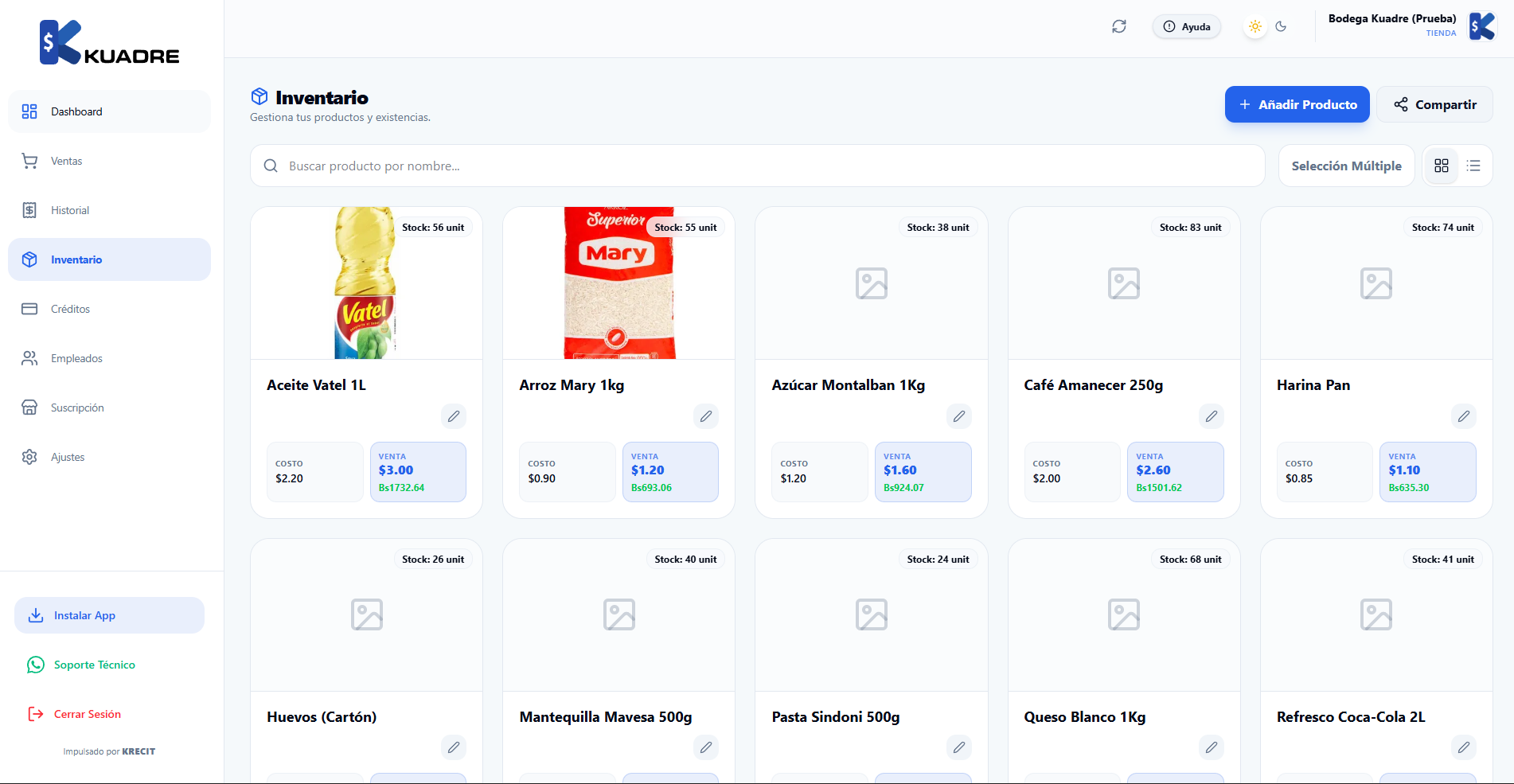 Kuadre App Interfaz